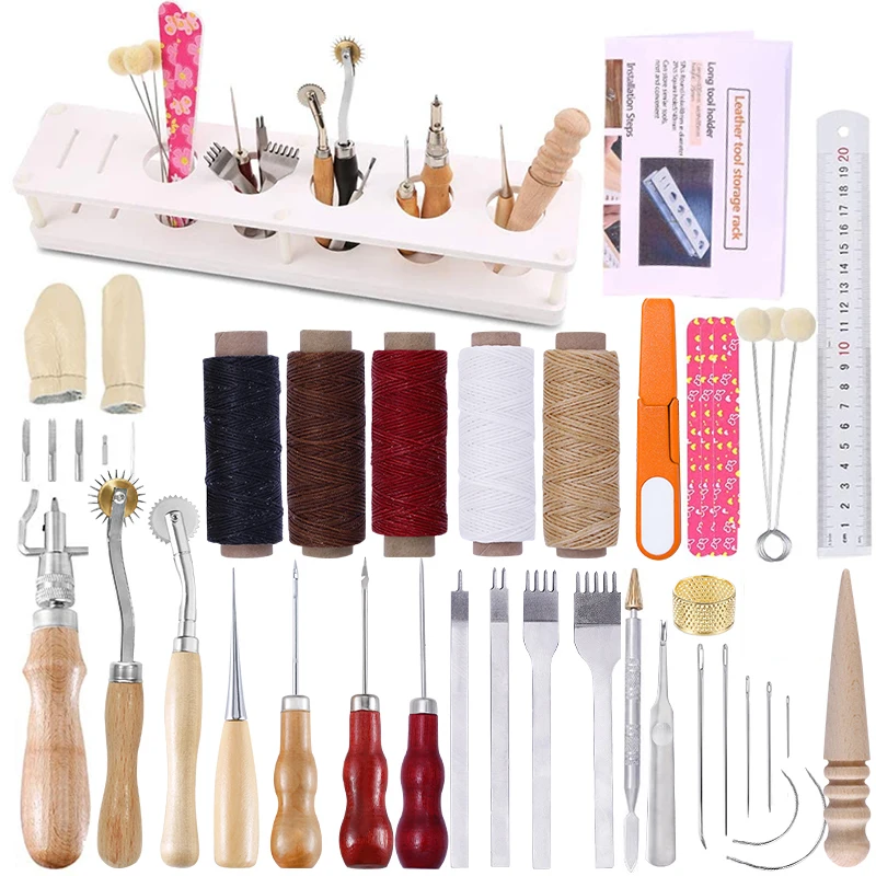 

LMDZ 39 Pcs Leather Working kit Leather Working Tools with Scratch Wire Wheels Leather Groover Waxed Thread for Leather Supplies