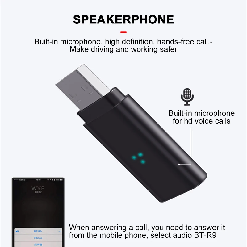 Автомобильный комплект, беспроводной адаптер, Bluetooth 5,0, приемник, мини стерео, Bluetooth, AUX, USB, 3,5 мм разъем, аудио для ТВ, ПК, авто Музыка для IPhone