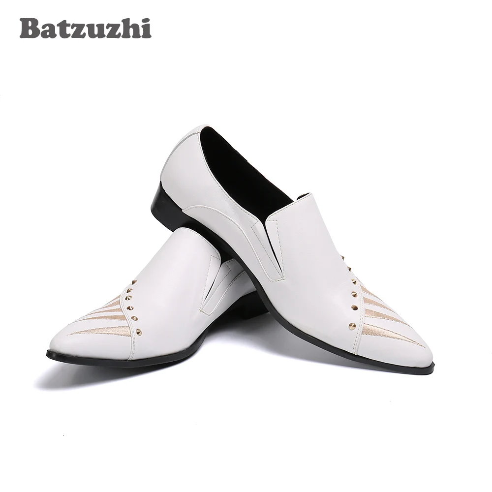 Batzuzhi British Type Men's Shoes Pointed Toe White Leather Dress Shoes for Men Party and Wedding Business zapatos de hombre