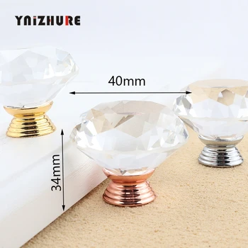 40mm Diamond Shape Crystal Glass Knobs Cupboard Pulls Drawer Knobs Kitchen Cabinet Handles Furniture Handle Hardware