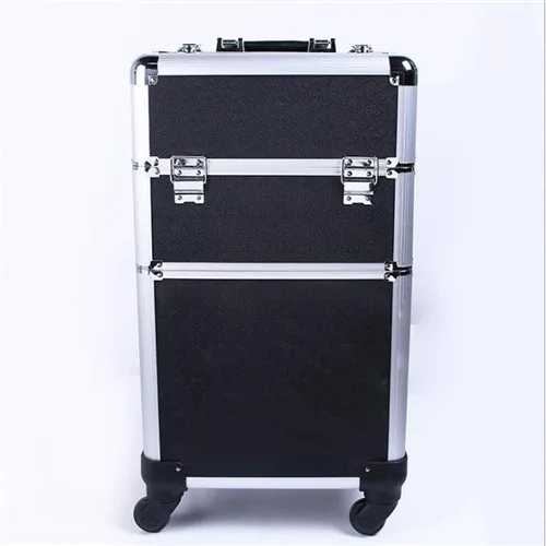 Black 2 layers KLQDZMS модный многофункциональный чехол для профессионального макияжа на колесиках косметический чехол на колесиках - Цвет: Black 2 layers