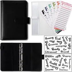 Carnet de notes en cuir, planificateur, planificateur, 6 anneaux, couverture, 8 poches de reliure, Budget, 12 pièces de dépenses, feuille de Budget, 26 types 