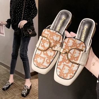 

Lazy half slippers female retro wild summer without heels Baotou half care single shoes women wear square head sandals