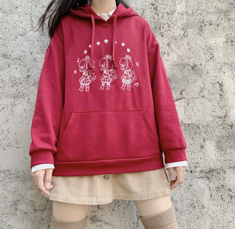 Красный Kawaii Свободная Толстовка для женщин Harajuku Лолита девушка аниме графические толстовки Японский Винтаж Пуловеры с длинными рукавами - Цвет: Красный