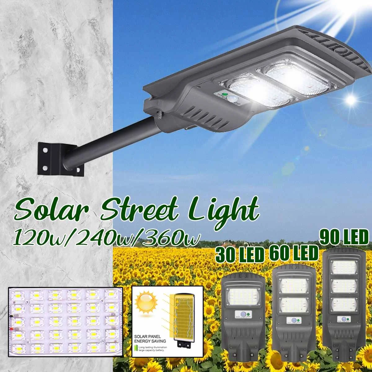 120W 240W 360W солнечный уличный светильник 30/60/90 светодиодный движения PIR Сенсор светодиодный открытый сад настенный светильник без пульта дистанционного управления