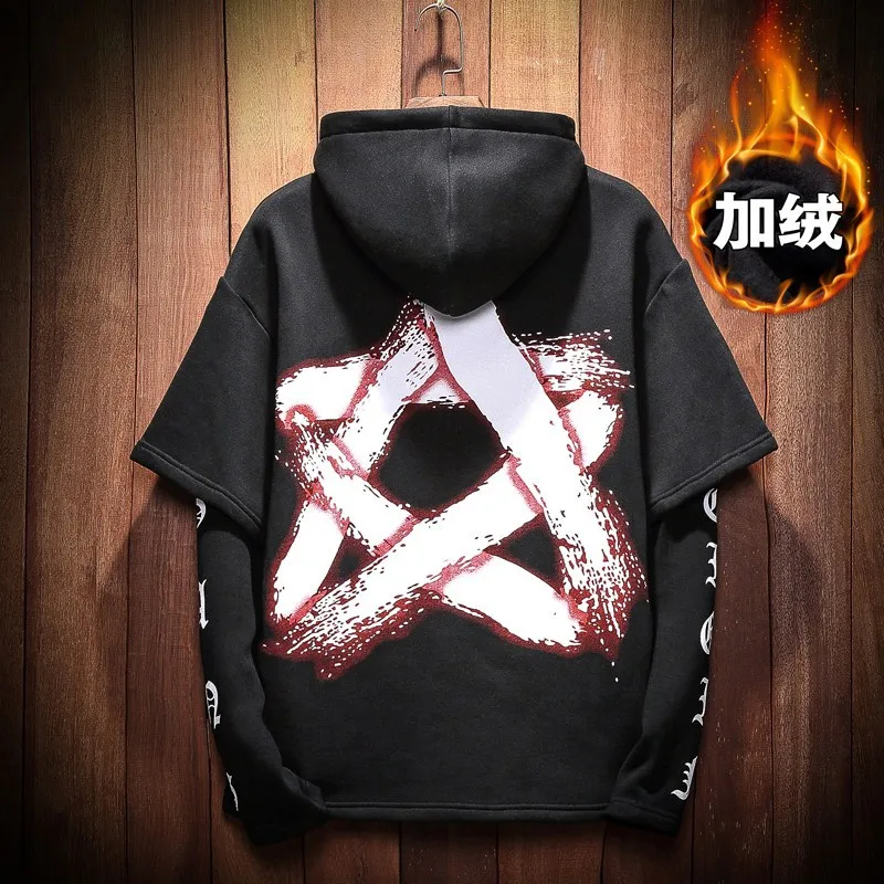 Флисовые Толстовки американского размера мужские худи с пентаграммами мужской