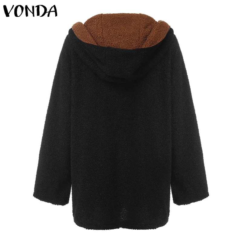 VONDA/женские осенне-зимние пальто с искусственным мехом, пальто с капюшоном, большие размеры, куртки с длинными рукавами, утепленный флисовый кардиган, пальто 5XL