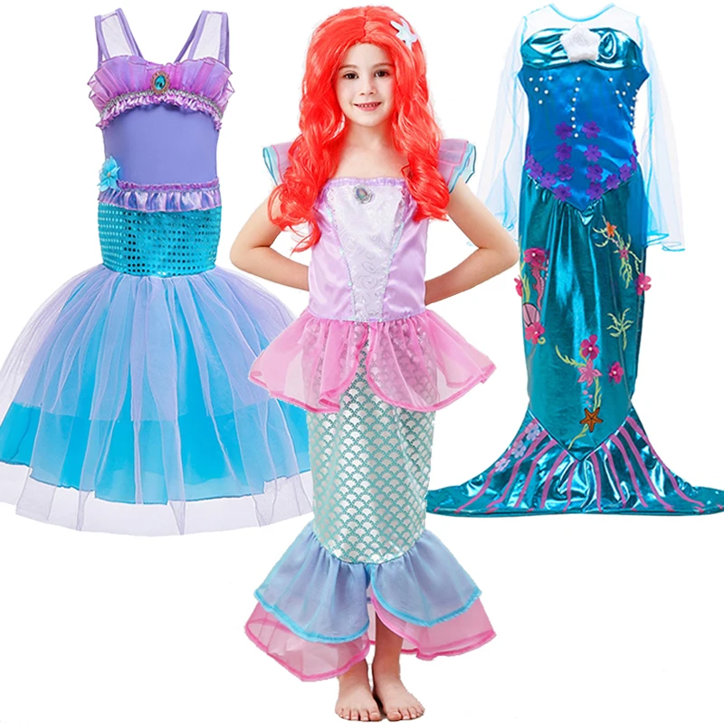 

Girls Ariele Dress Wig Kids Carnival Christmas Cosplay The Little Mermaid Costume Children Birthday Party Clothes Accessory
