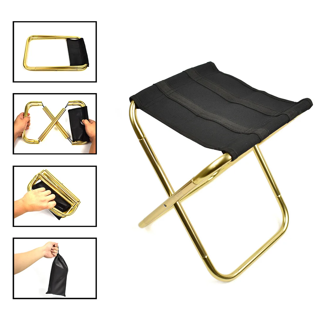 Outdoor Folding Chair 7075 Aluminum Alloy Fishing Chair Barbecue Stool Black Small