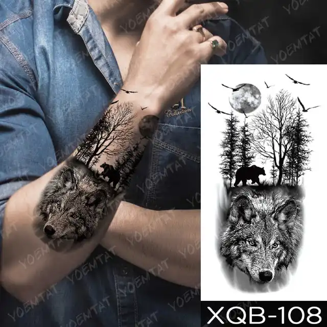 Dragon Wolf Tiger Animal Waterproof Temporary Tattoo Sticker Man Arm Leg Tato Body Art Fake Tatto Water Transfer Tatoo Women 35-XQB108