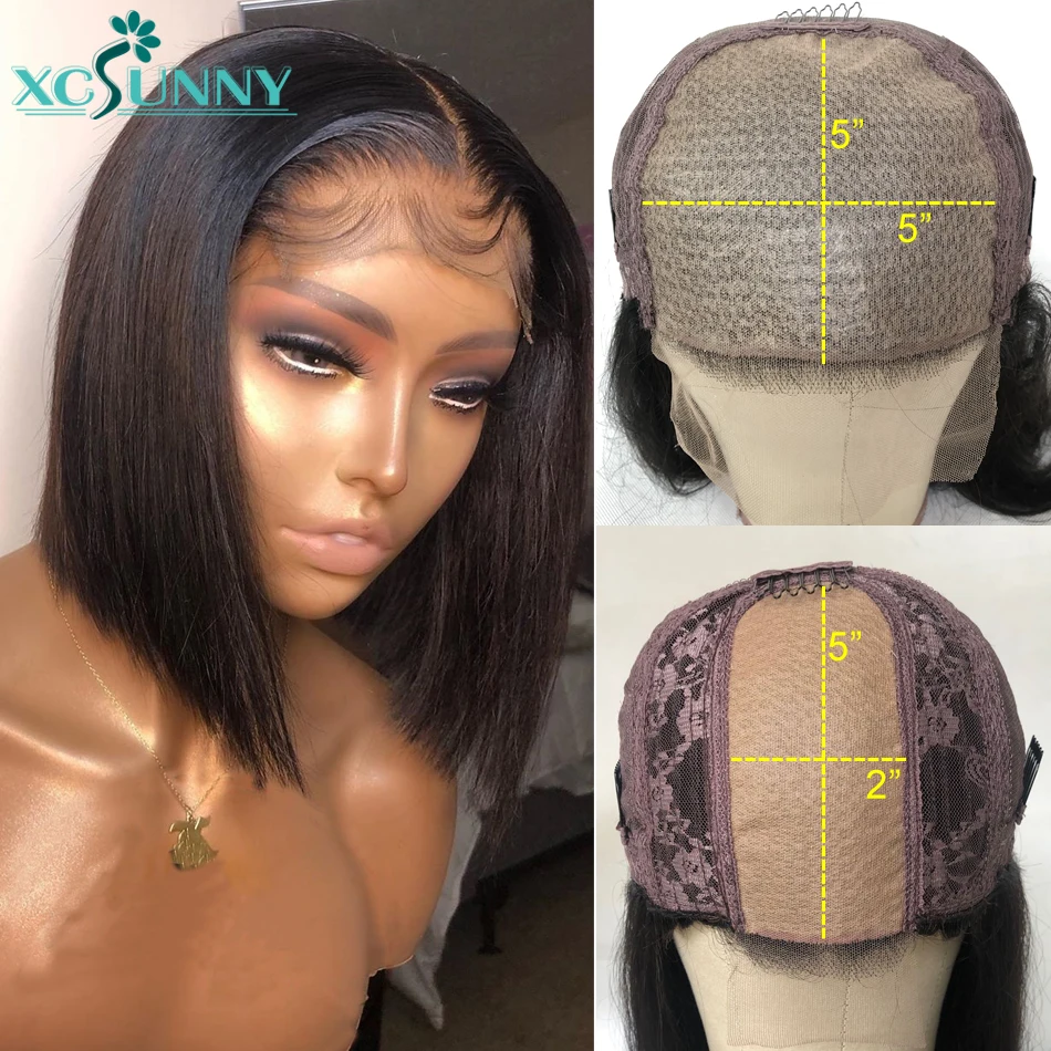 

5x5 Silk Fake Scalp Top Bob Wig Lace Front Human Hair Wigs With Short Straight Closure Wig Pre Plucked Remy Brazilian xcsunny