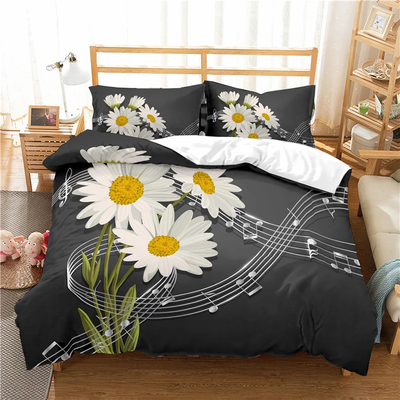 

Luxury 3D Musical Notes Flowers Print Home Living Comfortable Duvet Cover Pillowcase Bedding Set Queen and King EU/US/AU/UK Size