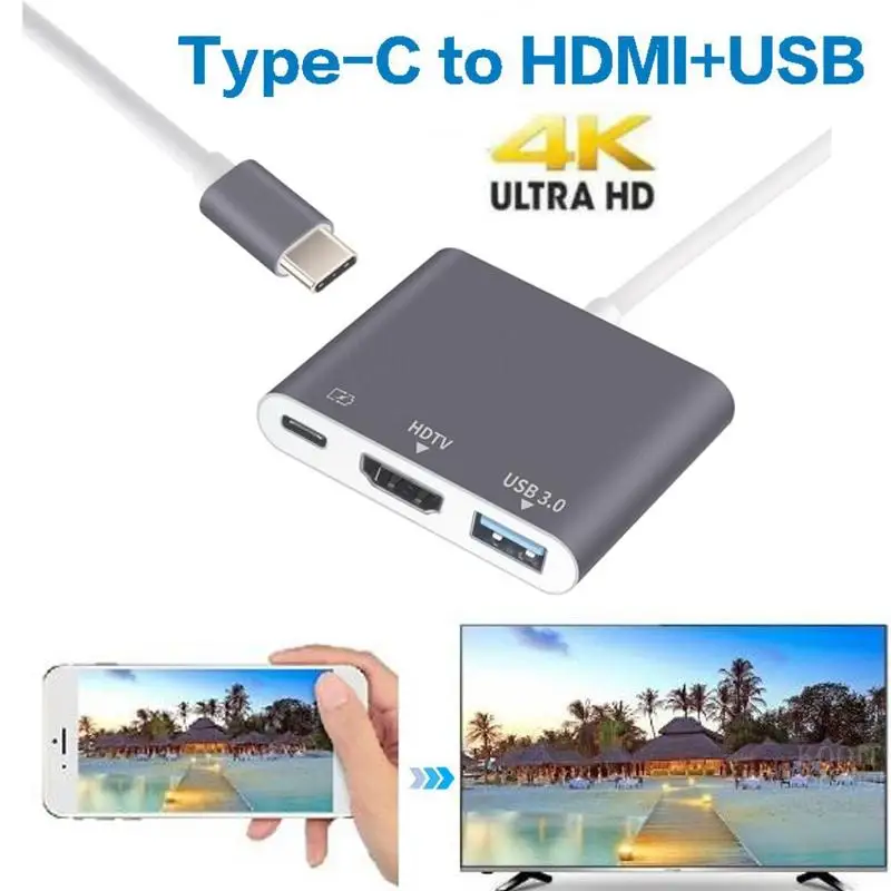 Usb c HDMI Тип c Hdmi USB C 3,1 конвертер адаптер Тип c к hdmi HDMI/USB 3,0/type-C Алюминиевый сплав для Macbook samsung S8/S9