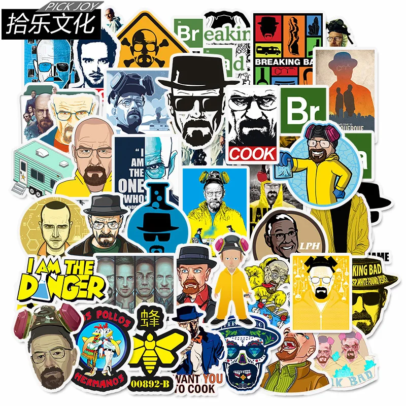50pcs Breaking Bad Stickers Movie TV Cartoon Stickers for Suitcase Laptop Guitar Luggage Decor Graffiti Doodle toys for Children