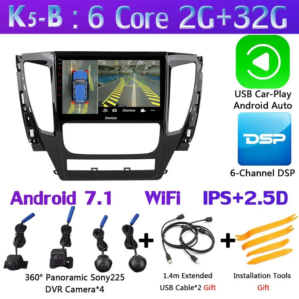 360 ° панорамный Камера Android 9,0 8Core 4G+ 64G DSP CarPlay плеер для Mitsubishi Pajero Montero Sport gps - Цвет: K5-B-CarPlay