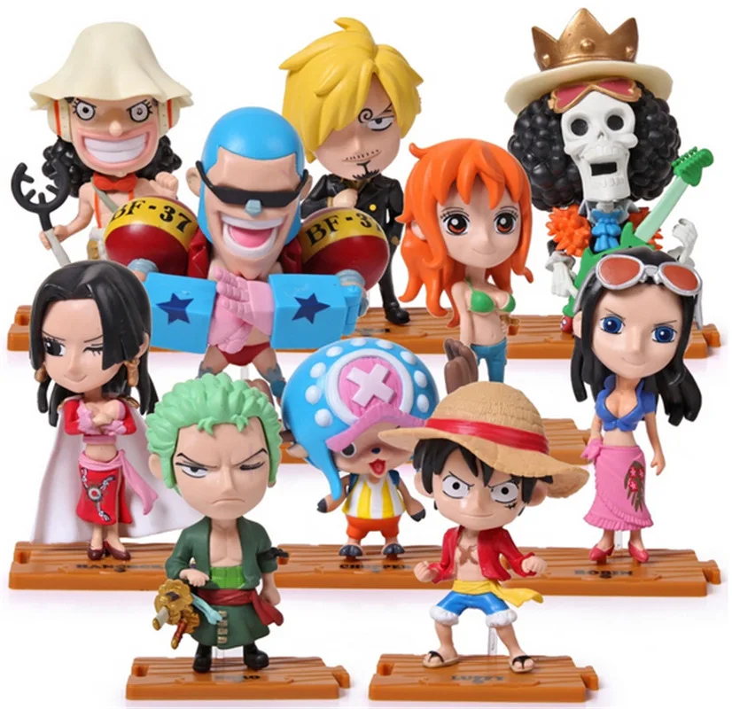 

10pcs/set Anime Action Figure ONE PIECE The Straw Hats Luffy Roronoa Zoro Chopper Mini Ver PVC 8~12cm Model Kids Collection Doll