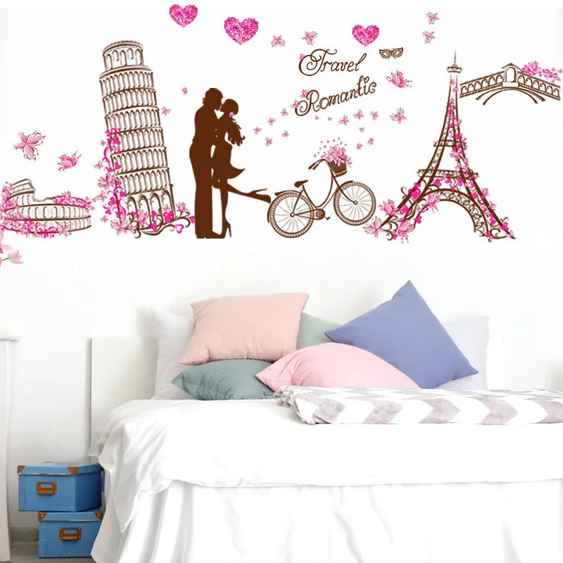 

Paris Eiffel Tower Couple Vinyl Wall Stickers For Lovers Rooms Romantic Home Decals For Living Room Decoration 
