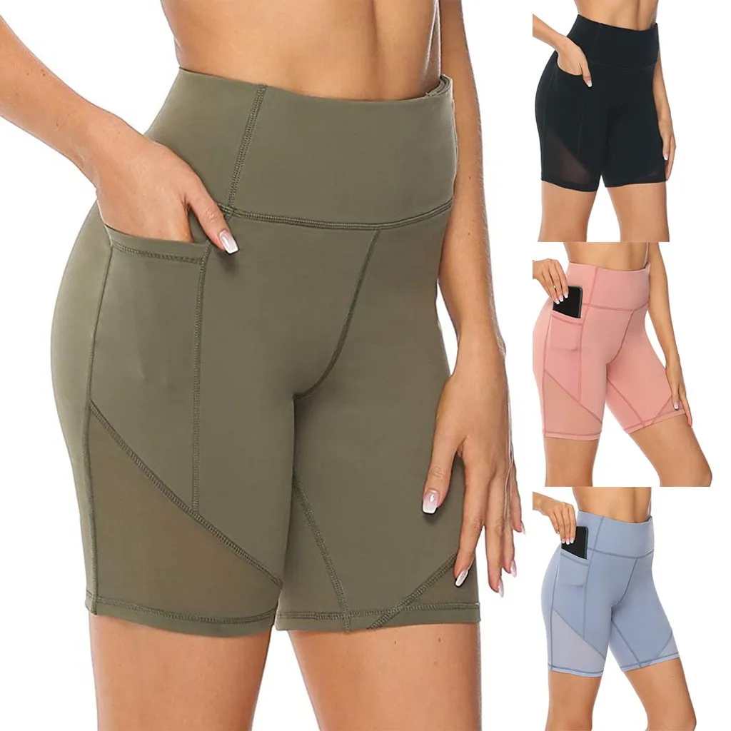 

Feitong Women's Short High Waist Bike Short With Pocket Abdomen Control Training Running Short Feminino 2019