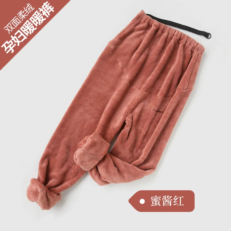 Wine pant Зимний теплый пижамный комплект для беременных женщин из плотного флиса кораллового цвета, повседневная одежда для сна, фланелевая Одежда для беременных - Цвет: Wine pant