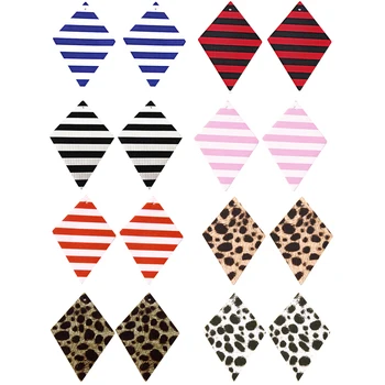 

50Pcs Wholesale Faux Leather Earrings Accessories Stripe Diamond Shape Charms For DIY Handmade Making Earring Jewelry Collection