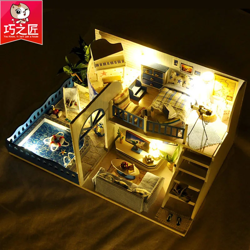 DIY Hut Mediterranean Loft Handmade Small House Model Assembled Toys Room Model Creative