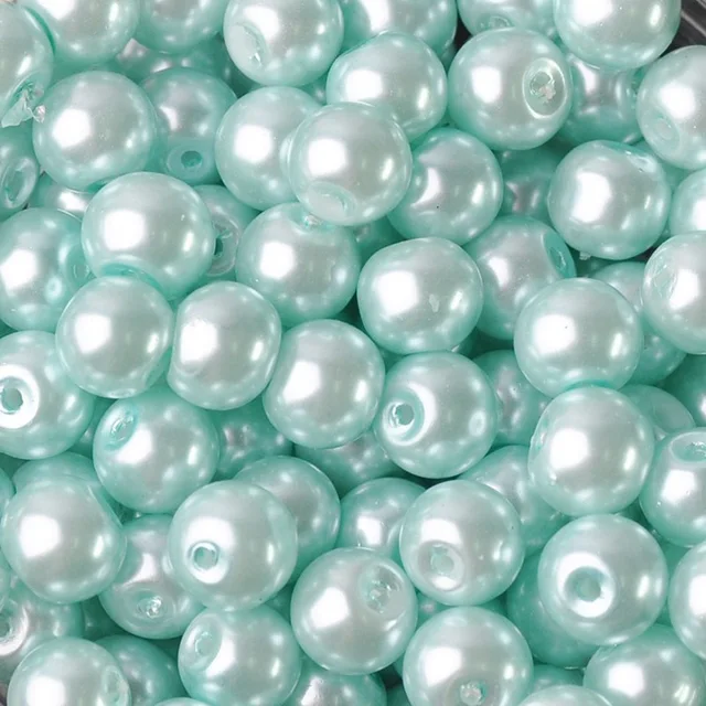 Lot Colors Round Pearl Coated Glass 4mm 6mm 8mm 10mm 12mm 14mm 16mm Loose Spacer Beads for Jewelry Making DIY Crafts Pale Blue