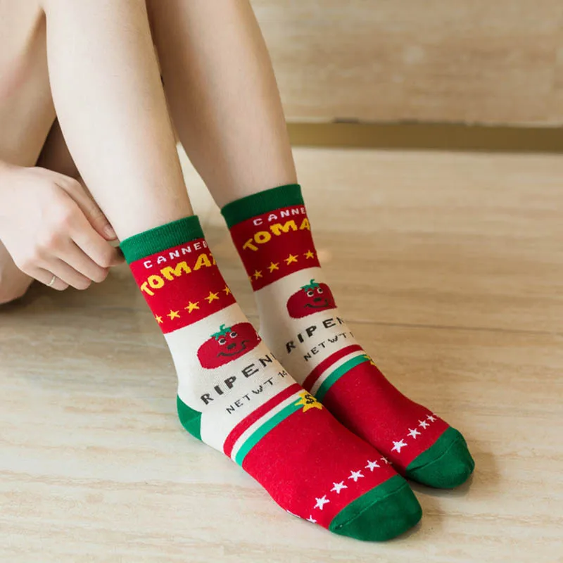 

New Colorful Breathable Cotton Socks Lovely Cartoon Food Pattern Casual Socks European Style Funny Sweat Absorption Sox Female