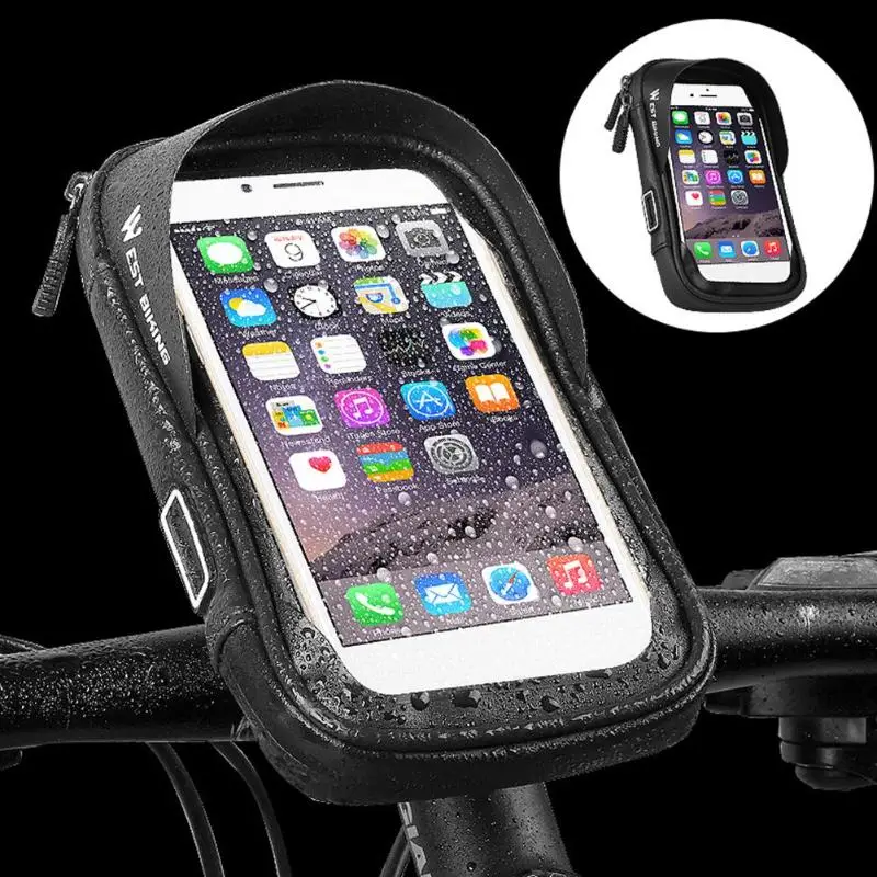WEST BIKING велосипедный смартфон черная сумка Водонепроницаемый MTB руль верхняя трубка сенсорный экран сумки противоударные пакеты