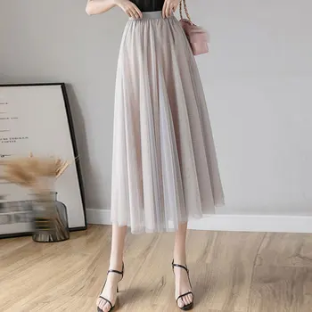 

2020 spring new multi-layer hit color big swing skirt wild long skirt fairy mesh skirts women Dropshipping