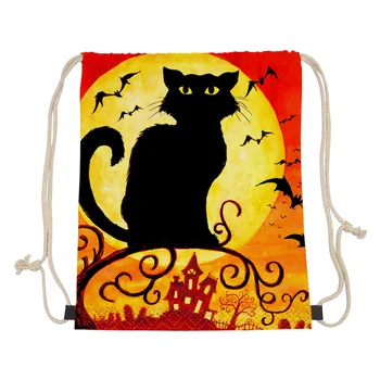

Witch Vampire Print Halloween Drawstring Bag Cats Pumpkin Bat Draw String Backpack Couple Men And Women Casual Travel Daily Bags