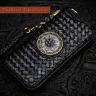 Unisex handgemachte brieftasche Krokodil leder gewebt lange zipper tasche Vintage Chinesischen stil leder vertikale brieftasche - 3