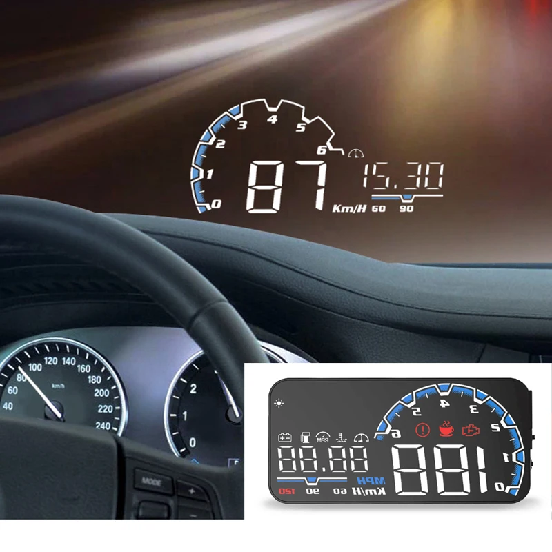

5 Inches Auto Speedometer HUD OBD2 Car Speed Windshield Projector Overspeed Alarm Smart Digital OBD2 EUOBD Universal