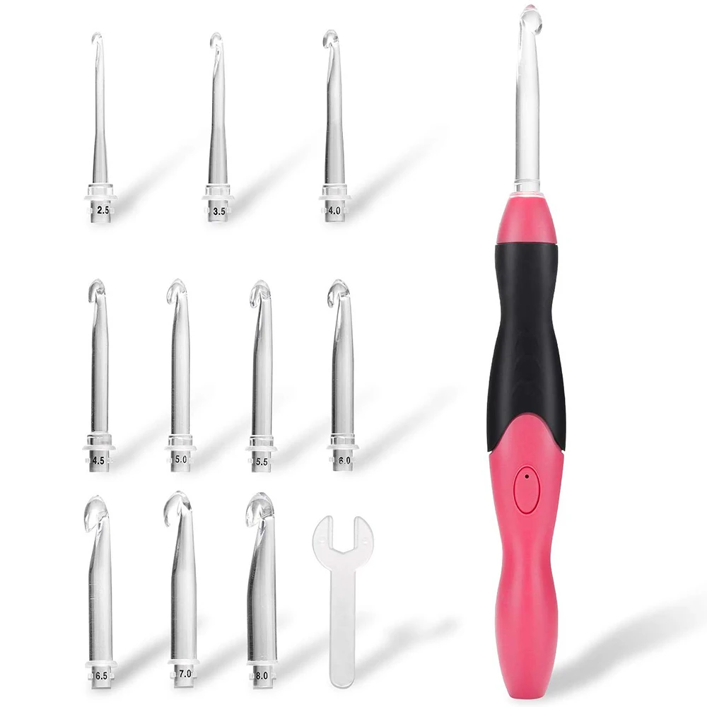 11 in 1 Light Up Crochet Hook Set Rechargeable Ergonomic Crochet Hooks LED Lighted Knitting Hook Tools With Crochet Hook Case