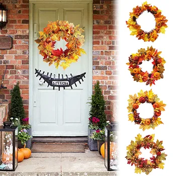 

Artificial Fall Wreath Pumpkin Garland Maples Leaf Home Wall Thanksgiving Halloween Decor Drop Shipping