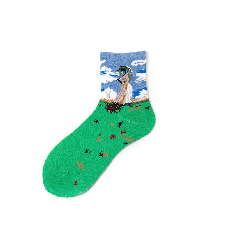 art socks 08 Абстрактное искусство одежда в уличном стиле с принтом из мультфильмов Kawaii короткие носки Ван Гог Ренессанс масляной краской хлопковые носки счастливые женские теплые Забавные милые носки - Цвет: art socks 08