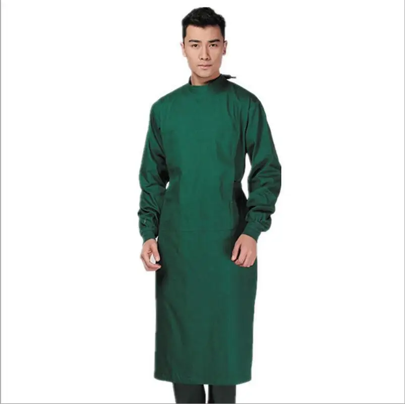 Медицинский Хирургический костюм с длинными рукавами для больниц, высокое качество, для женщин и мужчин, для работы с врачом, лабораторное пальто, Рабочая форма для салона красоты - Цвет: Зеленый