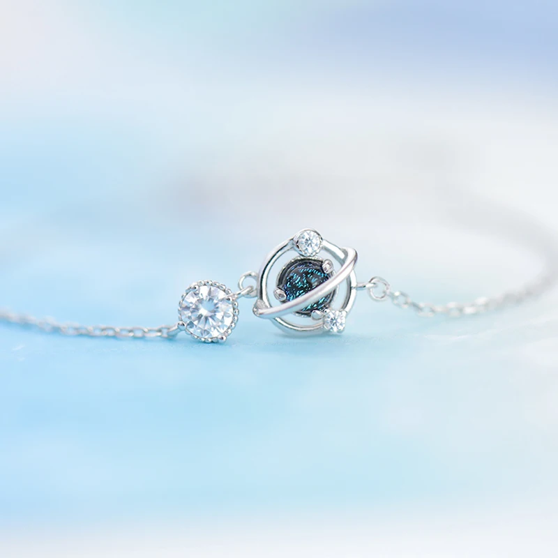 Модный 925 пробы, серебряный, голубой браслет с планетой, высокое качество, блестящий кубический циркон, дизайн, роскошные ювелирные изделия для женщин, подарок