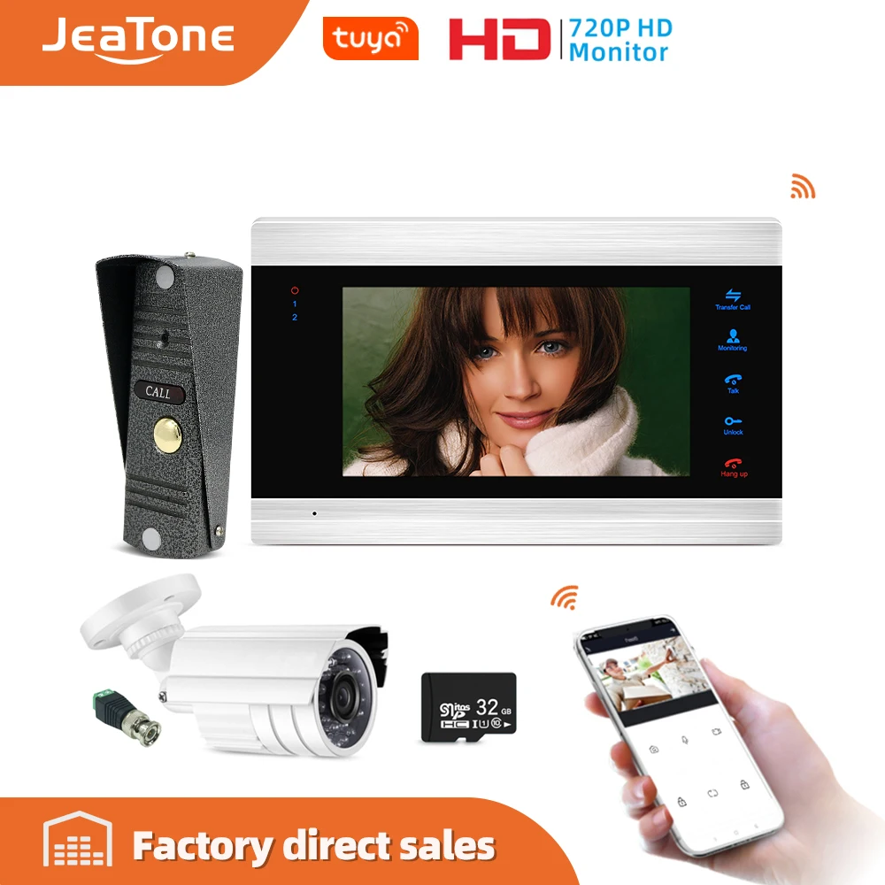 Jeatone 7'' WiFi IP Video Door Phone Intercom System+Waterproof 1200TVL Mini Doorbell and CCTV Camera , Support Remote unlock Jeatone 7'' WiFi IP Video Door Phone Intercom System+Waterproof 1200TVL Mini Doorbell and CCTV Camera , Support Remote unlock