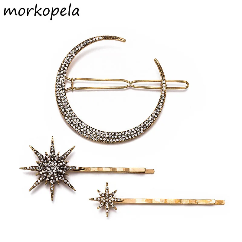 Morkopela Star Rhinestone Hairpin Vintage Women Hair Clip Moon Star Hair Pins Accessories Wedding Jewelry jewelry accessories hair accessory hair clip pearl hairpins