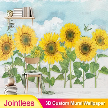 

Jointless Hand Drawing Article Custom Mural Wallpaper Sun Flower Living Room Bedroom TV Background Home Decor Silk Cloth