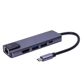 

5 in 1 USB Type C Hub Hdmi 4K USB C Hub to Gigabit Ethernet Rj45 Lan Adapter for Pro Thunderbolt 3 USB-C Charger Port