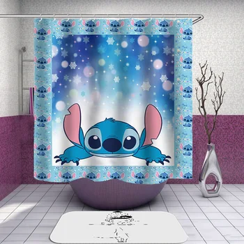 

Cartoon Lilo & Stitch 3D Print Shower Curtain Polyester Fabric Bathroom Curtain Waterproof Hook Bath Curtain 06