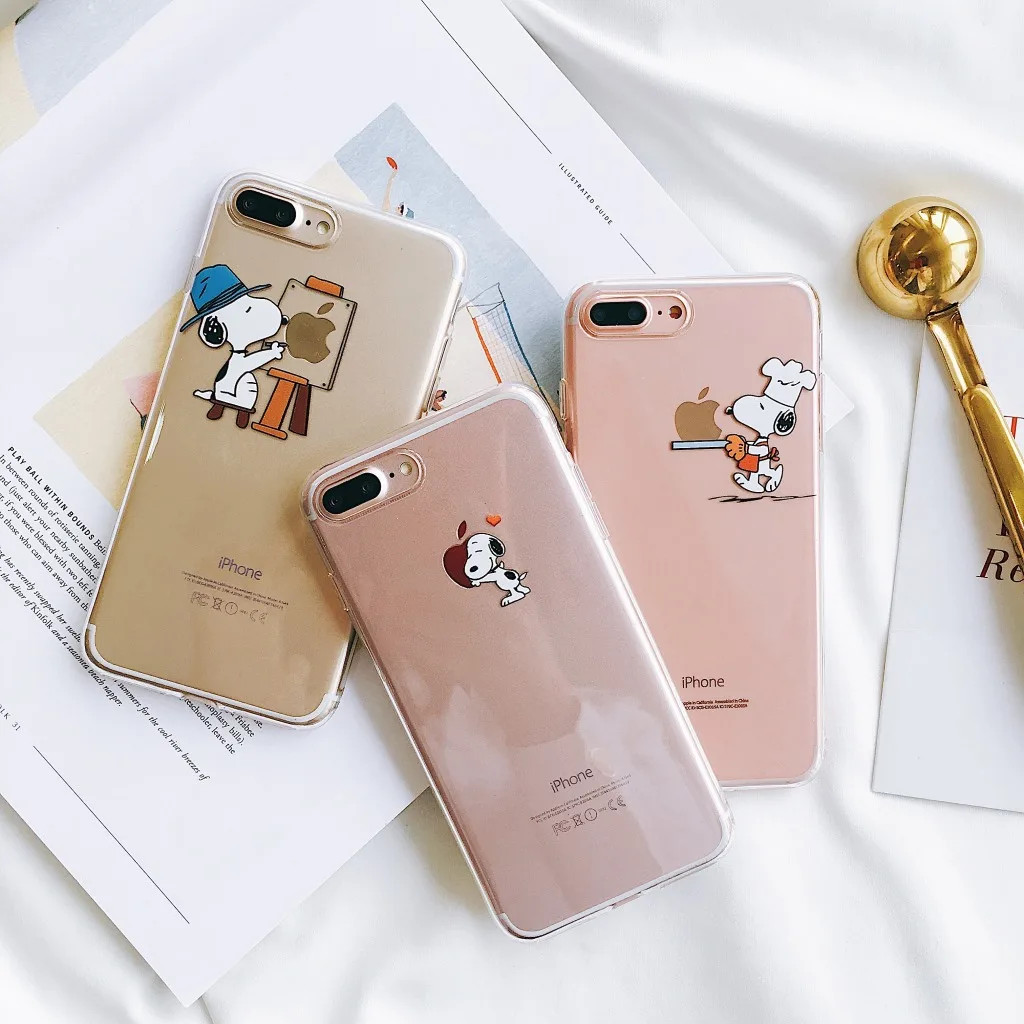 

Cute cartoon puppy Snoopy transparent protective case for iPhone 8 7 6 6s Plus Xr X Xs Max creative shatter-resistant shell