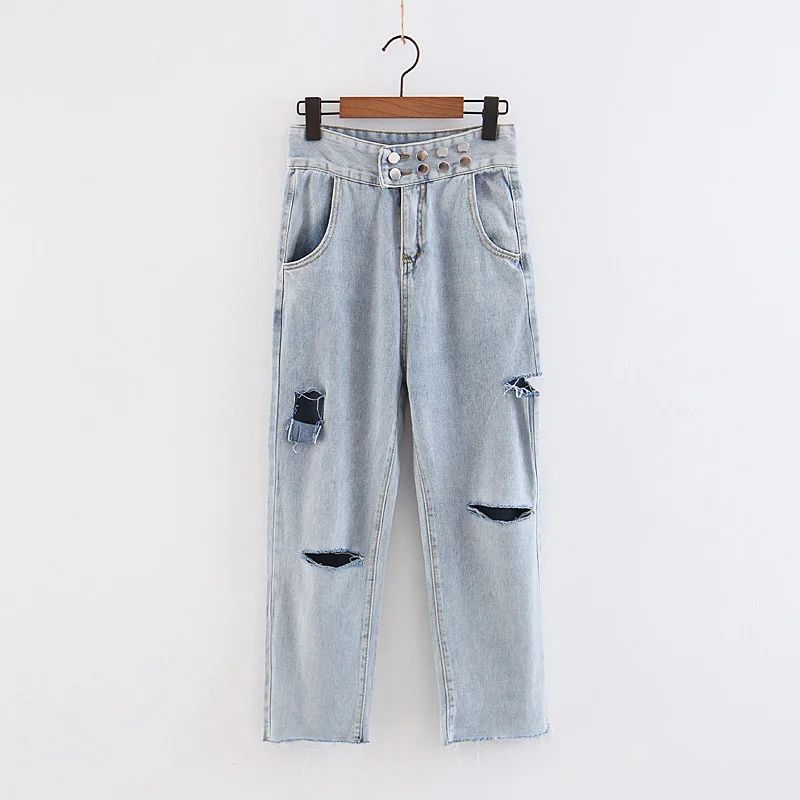 women hole full length pants 2020 fashion spring ladies wide leg pant pleated solid capris chic female higt street | Женская одежда