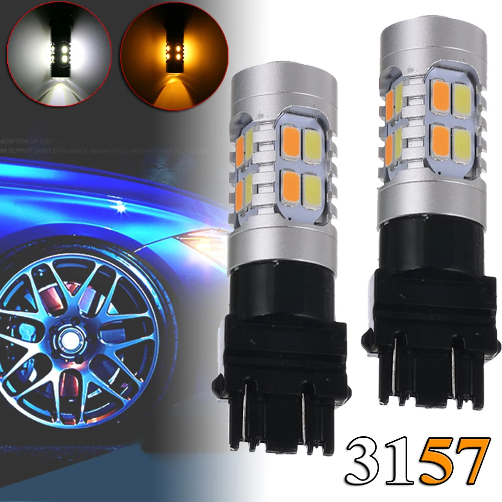 

White/Amber Switchback Turn Signal Parking Light Bulbs LED Nighteye Error Free 3157 LED Accessoires Auto Car LED Headlamp