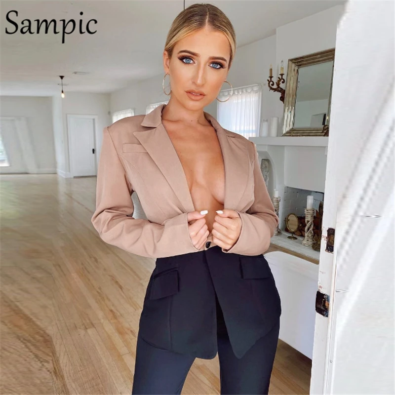 Sampic, женская верхняя одежда, для девушек, для офиса, пэчворк, длинный рукав, Блейзер, пальто, модный, отложной воротник, размера плюс, femme, Блейзер, длинная куртка