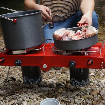 

Outdoor Gas Stove with Double Burnes Stainless Steel Camping Folding Burners Grills Gas Cooker for Camping Hiking Cooking Picnic