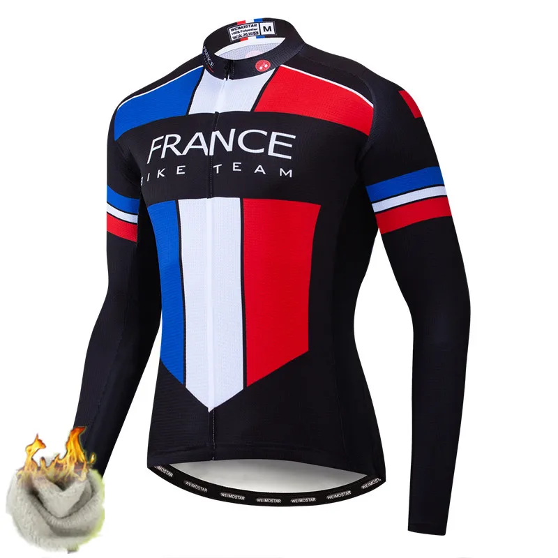 France Weimostar Pro Team, Мужская велосипедная Джерси с длинным рукавом, зимняя рубашка для горного велосипеда, топы, ветрозащитная велосипедная одежда, велосипедная куртка - Цвет: France