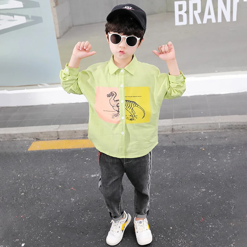 Camisa infantil, ropa de primavera 2020, camisa de dinosaurio con cuello doblado de nuevo estilo para niños, camisa letras dibujos animados para niños, ropa para niños|Camisas| - AliExpress