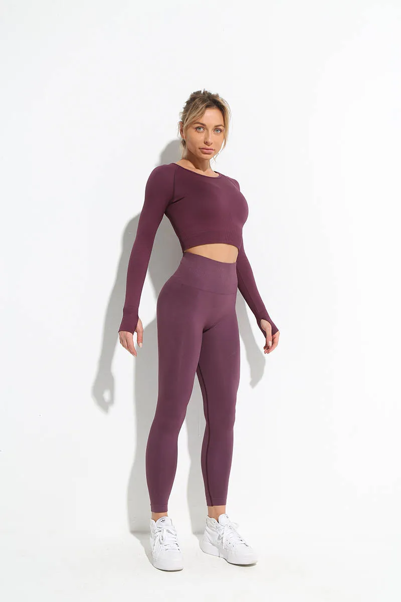 Seamless Women Yoga Leggings Workout Sportswear Gym Clothing Fitness Long Sleeve Crop Top High Waist Leggings Sports Suits compression leggings